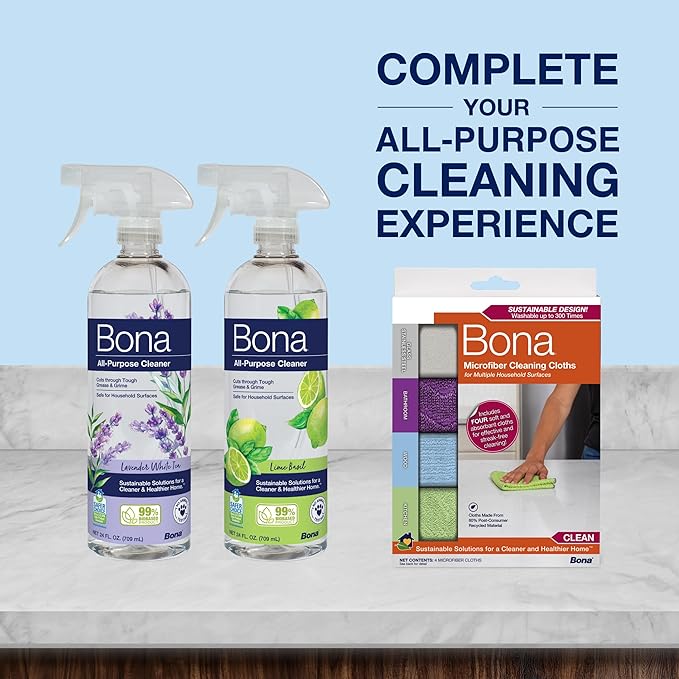 Bona All-Purpose Cleaner - Lime Basil Scent - 24 fl oz - Household Cleaner Cuts Through Tough Grease & Grime - Safe for Household Surfaces (Pack of 2)