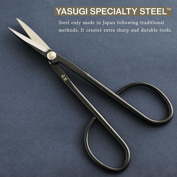 Wazakura Yasugi Steel Series Twig Bonsai Scissors Made in Japan 8-1/4inch (210 mm), Japanese Garden Snip Tools, Flower and Herb Trimming Shears - Yasugi Steel Twig Scissors