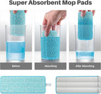 JOYMOOP Microfiber Mop Pads Replacement for JOYMOOP Flat Mop Bucket Set, Pack of 4 Refills 13-inch - Grey & Cyan Blue