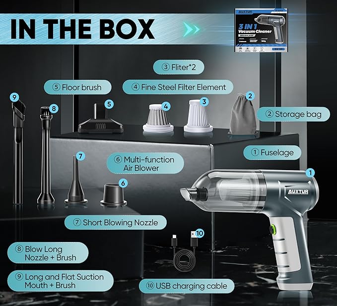 Car Vacuum Cleaner Portable Cordless 15000PA Brushless Motor|Handheld Vacuum Rechargeable 5200mAh Mini Car Vacuum with Super Endurance for Home and Desktop,SW101GREY