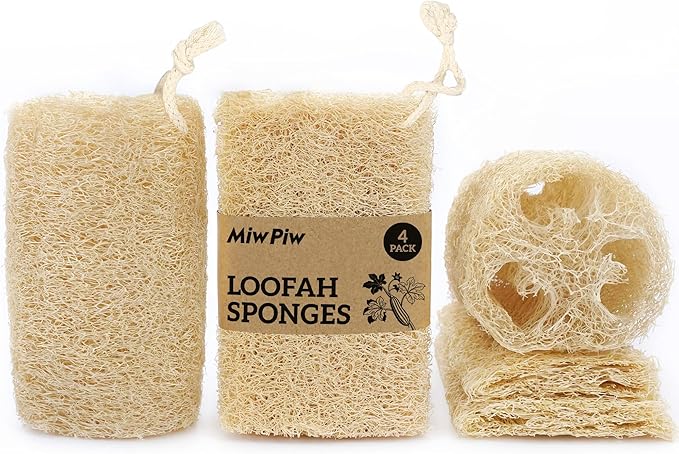 Natural Loofah Dish Sponge (Pack 4) - Vegetable Scrubber for Kitchen - 100% Biodegradable Compostable Dishwashing Scouring Pad Zero Waste