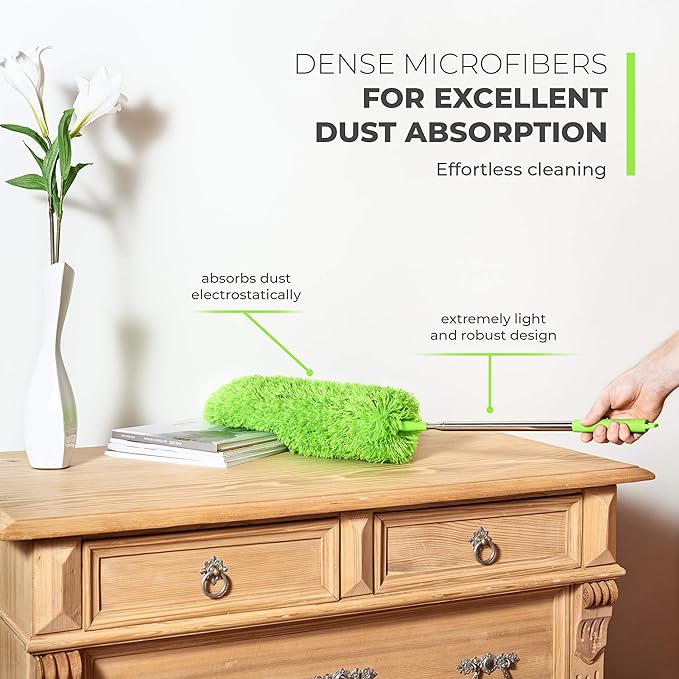 Extendable Microfiber Feather Duster, Feather Dusters for Cleaning, Ceiling Fan Dust and Cobweb Cleaner - Electrostatic Bendable Head - up to 100 Inch