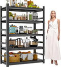 Kitchen Storage Shelves, 72" H × 48" W Heavy Duty Shelving Unit, 5-Tier Adjustable Pantry Shelf, Food and Beverage Storage Shelves, Durable Metal Shelving, Appliance Storage, Black
