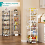 SINGAYE Shelf 6 Tier Wire Shelving Unit with Wheels Baskets Storage Rack Corner Shelves Adjustable Closet Bathroom Organizers Metal Pantry Kitchen Garage Laundry Room 13.5" D x 13.5" W x 63" H White