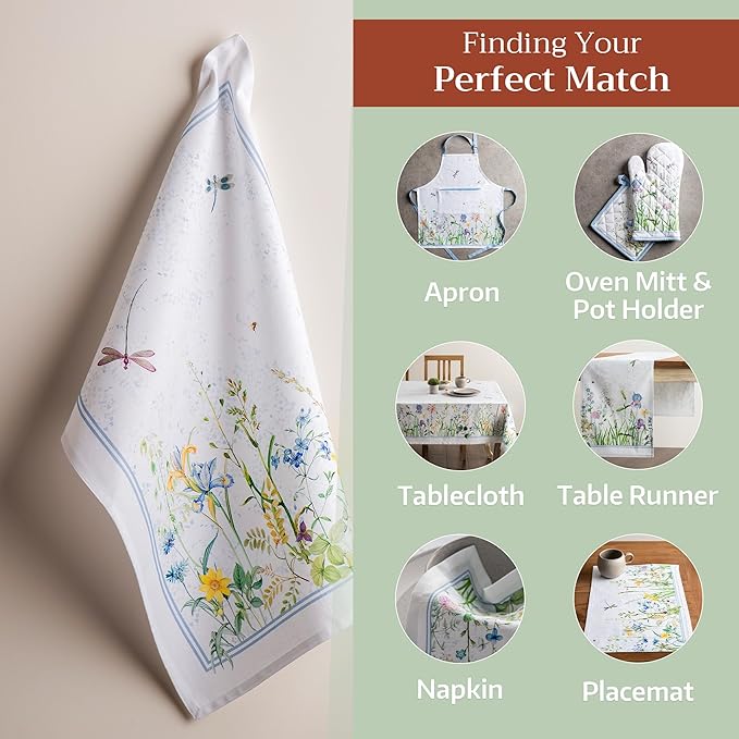 Maison d' Hermine Kitchen Towels Set of 3 100% Cotton 27.50" x 20" Reusable Cloth Tea Dish Towels Absorbent with Hanging Loop for Kitchen, Home, Dining, Cocktail Parties Spring/Summer (Fleurs De Mai)