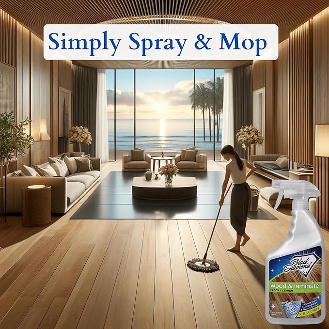 Black Diamond Stoneworks Wood, Laminate, Hardwood & Luxury Vinyl Floor Cleaner Spray – Multi-Purpose Mopping Solution for a Streak-Free Clean (32 Fl Oz)