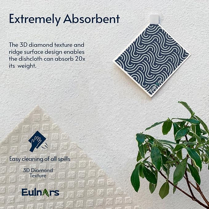 Swedish Dishcloths for Kitchen, 8 Pack Japanese Pattern Reusable Paper Towels with Clips, Non-Scratch Swedish Dish Towels, Super Absorbent Cellulose Dish Cloths, No Odor