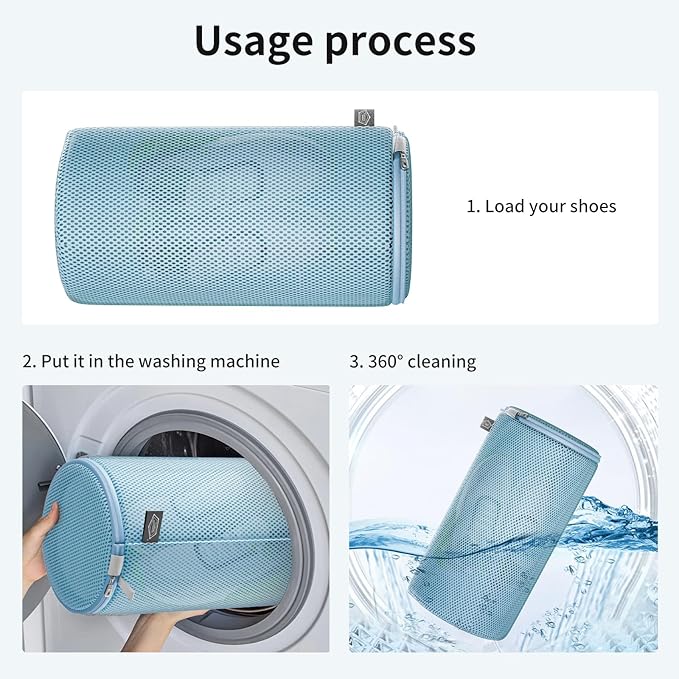Kimmama Shoe Washing Machine Bag,Laundry Shoes Bags,Sneaker Wash Protector Sack,Sandwish Mesh,Blue,8x15"