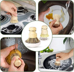 Bamboo Dish Brush Set with Holder - Natural Dish Scrub Brush for Cleaning Dishes, Fast Dry Design Kitchen Dish Brush for Sinks & Pots