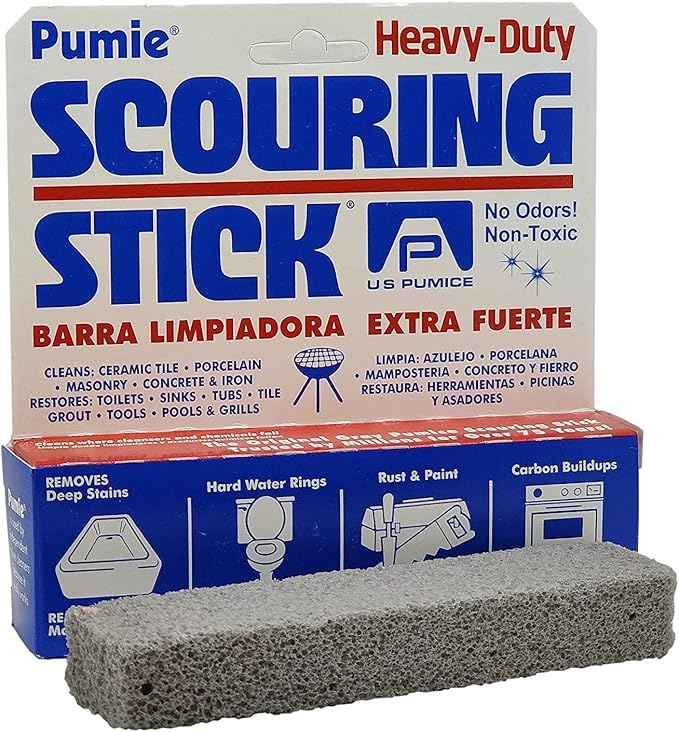 4-Pack PUMIE Heavy Duty Pumice Scouring Stick, Pumice Stone for Cleaning Tough Bathroom, Kitchen Stain, Grills, Pool, Scouring Stick for Cleaning Toilet Rings Stains, Hard Water Rings & Tiles Surfaces