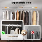 HOKEEPER Clothing Racks Heavy Duty Clothes Rack Adjustable Garment Rack for Hanging Clothes, Portable Coat Rack with Lockable Wheels, for Bedroom, Laundry, Balcony, Living Room 68.89''H*70.86''W*20"D
