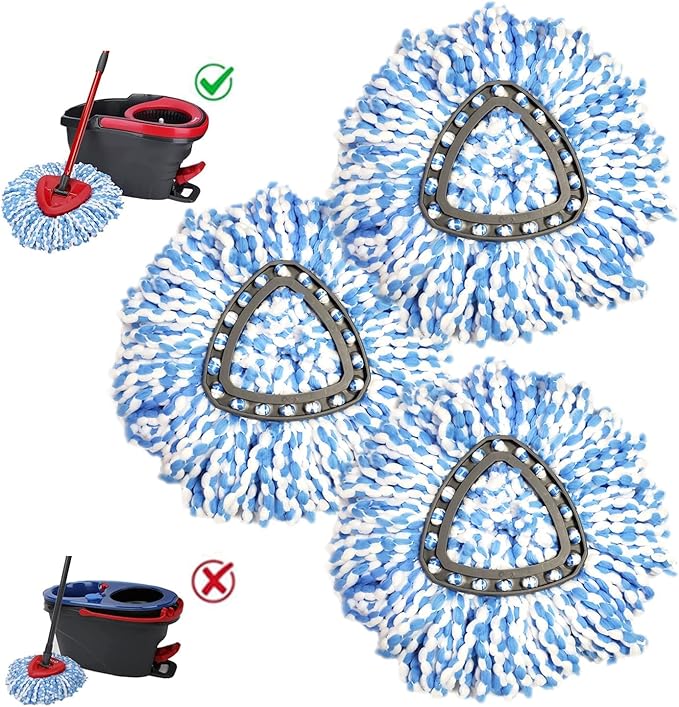 Easywring 1-Tank System,Mop Replacement Heads for O-Ceda Mop Replace Head, Spin Mop Heads Replacements, Microfiber Spin Mop Refills, Easy Cleaning Mop Head Replacement (Blue and White 3pcs)