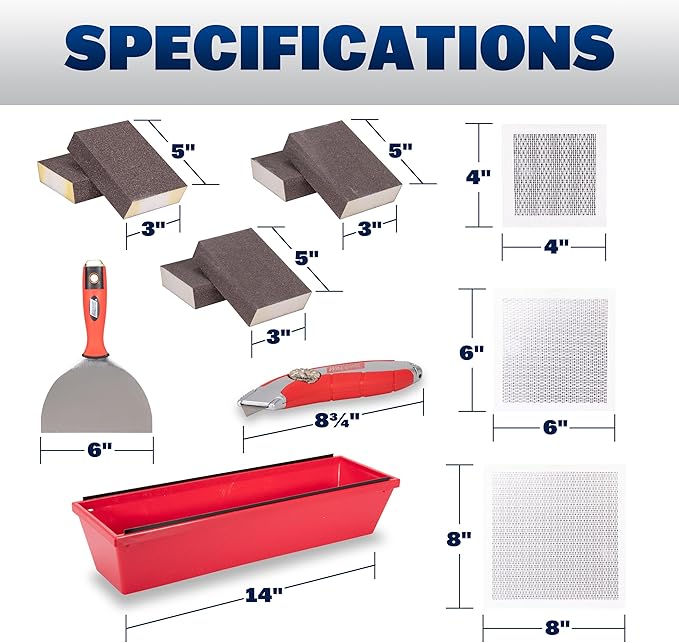 WAL-BOARD TOOLS Drywall Patch Repair Kit, Pan, Knife, Aluminum Mesh, Plaster Finishing Tools, DTKPR1