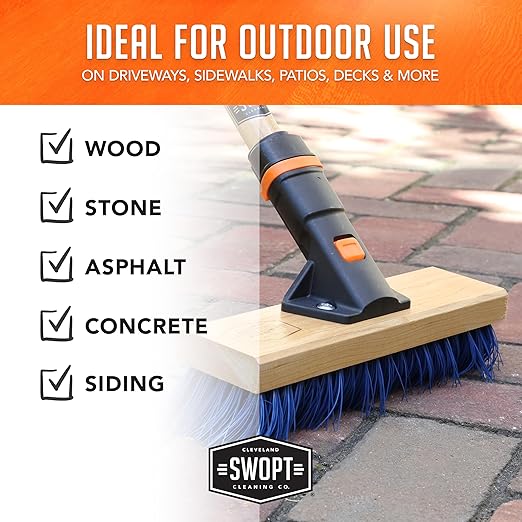 SWOPT 10” Premium Multi-Surface Scrub Brush Head — Cleaning Head Interchangeable with All SWOPT Cleaning Products for More Efficient Cleaning and Storage — Clean Driveways, Decks, and Siding