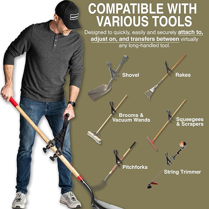 2-Pack Back Saving Attachment, Converts Regular Tool Into Ergonomic Yard Tool, Back Saver Shovel Handle Attachment for Weed Eater, String Trimmer, Shovel, Rake, Gardening Tools