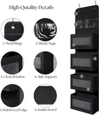 Over Door Organizer with 4 Large Capacity Pockets, Hanging Organizer Storage for Closet Bathroom Nursery Bedroom Dorm, Toys Cosmetics Sundries and Baby Essentials, Black