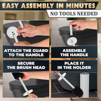 Stainless Steel Toilet Brush and Holder Set White - Long Handle Toilet Bowl Cleaner Brush and Holder - Removable Inner Liner, Shiny Design, Splash Protection & Dense Bristles for Bathroom Cleaning