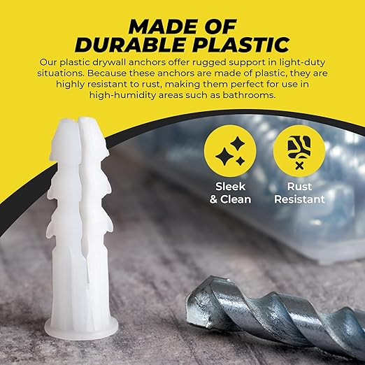 Qualihome Ribbed Plastic Drywall Anchors - Wall Anchors for Drywall - Plastic Screw Anchors for Secure Fastening (Bulk Pack, #14-16 x 1-1/4”)
