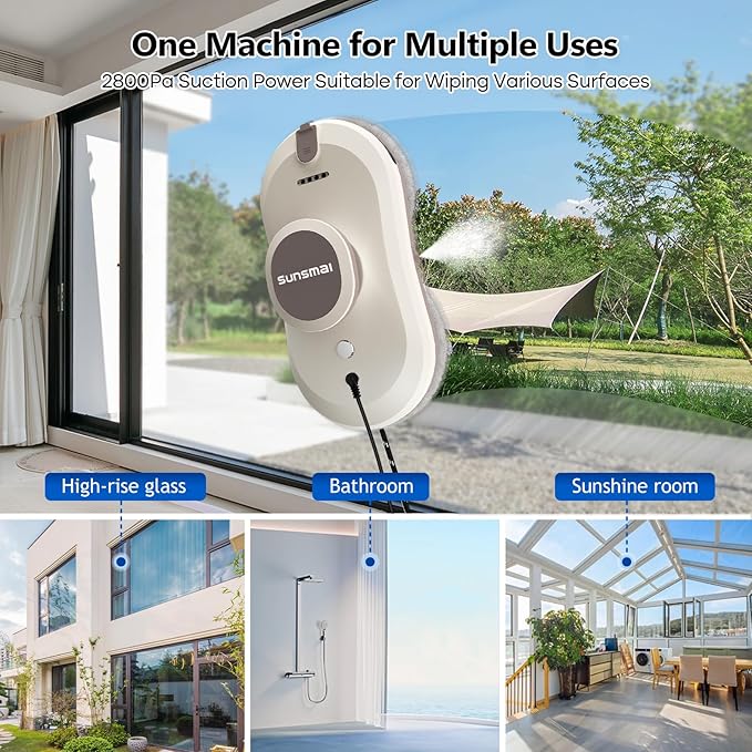 Automatic Window Cleaning Robot with 2800PA Suction, Intelligent Edge Detection 3.0 Path Planning, Water Spray, and Remote Control - Electric Window Cleaner Rotot for Effortless Cleaning