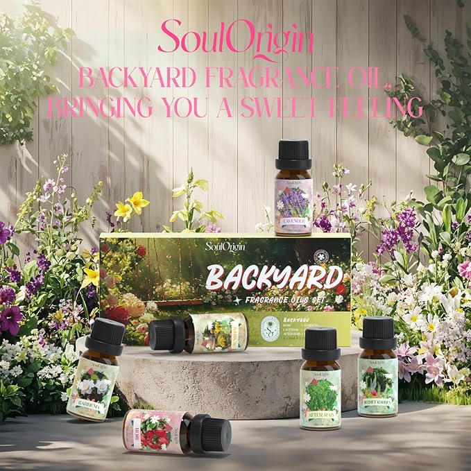 Backyard Fragrance Oils Set, Flower Essential Oil Gift Set for Diffuser, Floral Scent Diffuser Oil, Diffuser Scents Oil for Home-Gardenia, Rose, Lavender, Secret Garden, After Rain,Sunshine