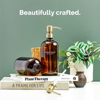 Vine Creations Amber Glass Soap Dispenser Set, Dish Soap and Hand Soap Dispenser Set with Stainless Steel Pump, 16 oz Glass Dispensers for Kitchen or Bathroom Decor (Amber Bottle/Brushed Brass Pump)