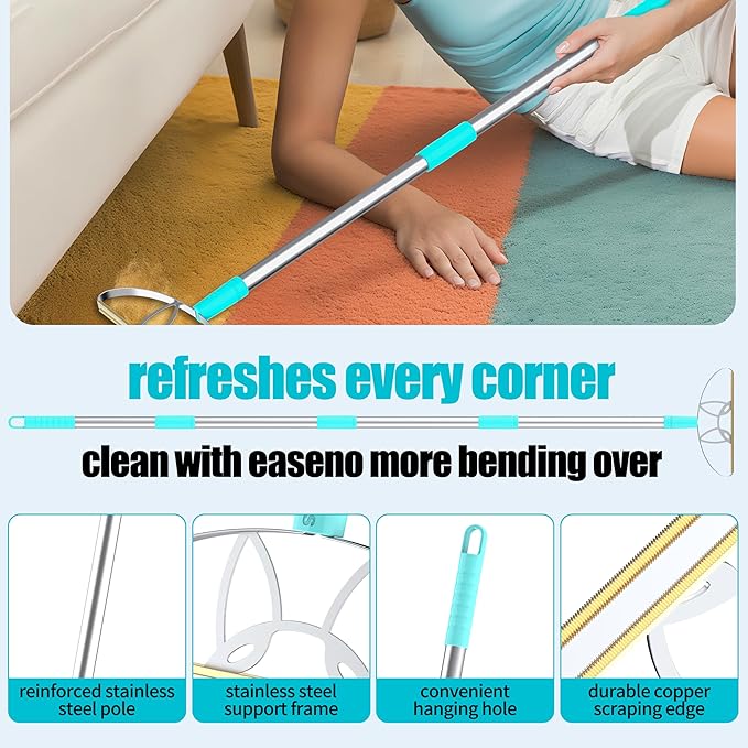 Ultra & Pro LINTPLUS Combo – 63” Long Carpet Rake for Pet Hair + Pro Attachments – Heavy Duty Stainless Steel Handle, Stand-Up Design – Effortless Fur & Lint Removal for Large Rugs, Carpets, Floors