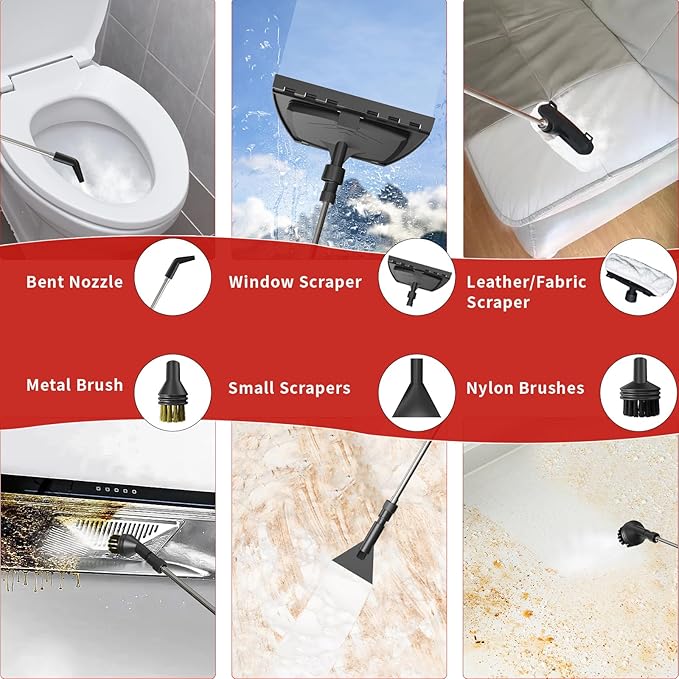 Handheld Steam Cleaner for Home, 2500W High Temperature Pressurized Machine, 1.6L Water Tank, Handle-controlled Steam Output, Portable Cleaning Steamer for Car, Bed Bugs, Furniture, Grout (Red)