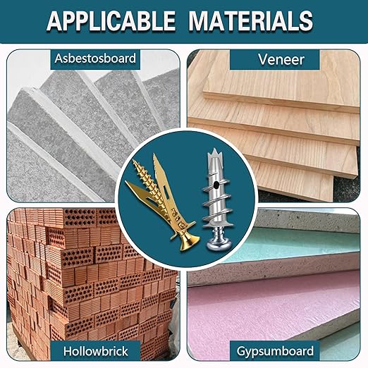 560PCS Self Drilling Drywall Anchors with Screws Kit,5-Sizes Metal Expansion Bolt for Dry Wall,280 PCS Sheetrock Anchors and 280 PCS Screws-No Drill Needed