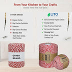 Red and White Organic Twine Cotton String - 500 Feet Wrapping, Baking, Butcher, Crafts, DIY Projects, Easter, Christmas