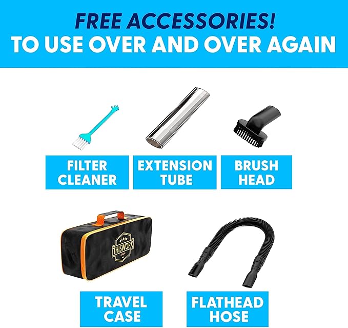 ThisWorx Car Vacuum Cleaner 2.0, Portable Handheld Mini Vacuums Cleaner W/ 16ft Cord, LED Light, Bag, & Attachments- Small Vac for RV, Boats, Travel, Car Accessories, Lightweight