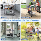 WDT 1350Lbs Capacity Heavy Duty Rolling Utility Cart, Large 3 Tier Rolling Carts with Wheels 24" Dx45 Wx39 H, NSF Commercial Grade Roll Metal Cart, Trolley Serving Cart for Garage, Kitchen, Warehouse