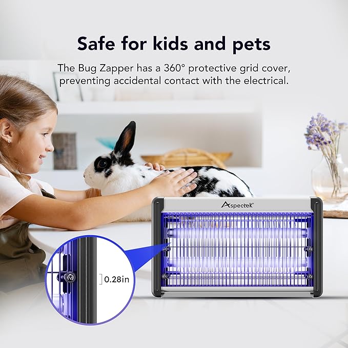 ASPECTEK Electric Bug Zapper, Upgraded UV-LED Light Lamp with a Long Life Span, Low Energy Consumption, Insect Killer for Mosquitos,Flies,Moths,LED Mosquito Trap for Indoor Use