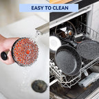 Skyflame Cast Iron Scrubber with Handle, Stainless Steel Chainmail Cleaner for Pans and Skillets - Cast Iron Cookware, Ovens and Grills Cleaning Accessory