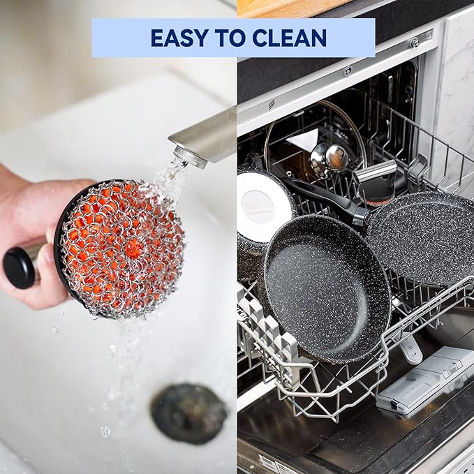Skyflame Cast Iron Scrubber with Handle, Stainless Steel Chainmail Cleaner for Pans and Skillets - Cast Iron Cookware, Ovens and Grills Cleaning Accessory