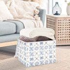 senya Large Storage Bins with Linen Collapsible Foldable Storage Cubes Fabric Closet Organizer Containers box with Flip-Top Lid for Home Bedroom Office 16.7 x 12.6 x 11.8in (Dutch Tiles)