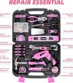 Pink Household Tool Set with 3.6V USB Electric Screwdriver, 136 PCS Home Tool Kit with Cordless Lithium-ion Drill Driver, Hand Tool Kits for Women