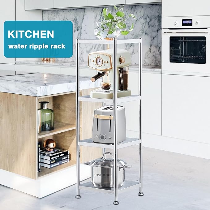 susunnus Stainless Steel Shelves 13.8in-5 Tier, Corner Shelf, Storage Shelves, Narrow Metal,Stainless Steel Shelf, Kitchen Storage Rack for Small Spaces Tall Skinny Shelf
