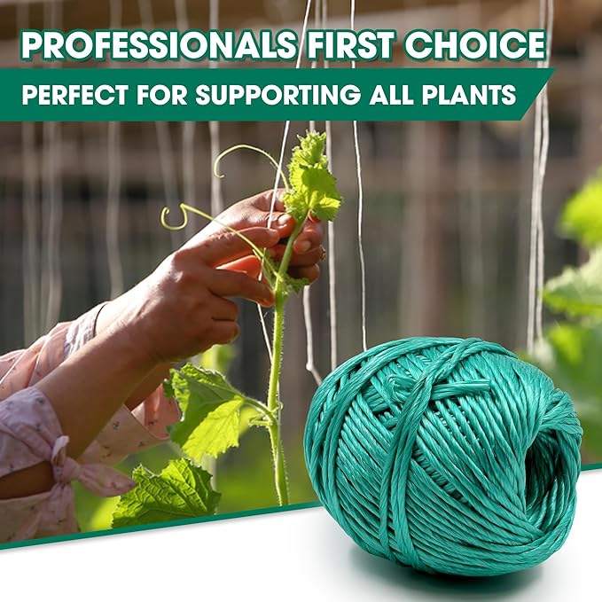 Polypropylene Twine - 5/64" Thick, 164 Feet Long for Bundling, Packaging, Gardening and More, Green