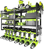 Power Tool Organizer Wall Mount,4 Layers Capacity Heavy Duty Metal Storage Rack with 8 Drill Holders for Drills Cordless Tools,Garage Organizer Suitable Workshop Basement