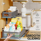 2-Pack Under Sink Storage Organizer with 2-Tier Slide Out Drawer, Sophisticated Mesh Pull Out Shelf for Kitchen & Bathroom, Fits Small Items, Upgraded Arched Track for Smooth Gliding(Patented)
