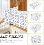 senya Large Storage Bins with Linen Collapsible Foldable Storage Cubes Fabric Closet Organizer Containers box with Flip-Top Lid for Home Bedroom Office 16.7 x 12.6 x 11.8in (Dutch Tiles)