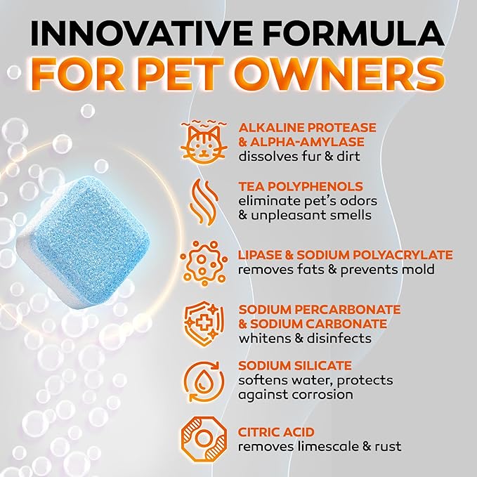 Washing Machine Cleaner Tablets Pro-laundry Cleaner for Washing Machine Front & Top Loader–Septic Safe–Easily Removes Residue Grime Pets Odors and Hard Water Buildup–Formulated for Pet Owners-12 Pack