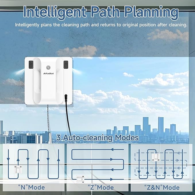 AlfaBot Window Cleaning Robot, 4500PA High Suction Power Window Cleaner with Dual Water Spray,3.0 Path Planning, Edge Detection Technology,Perfect for High-Rise Windows, Big Glass