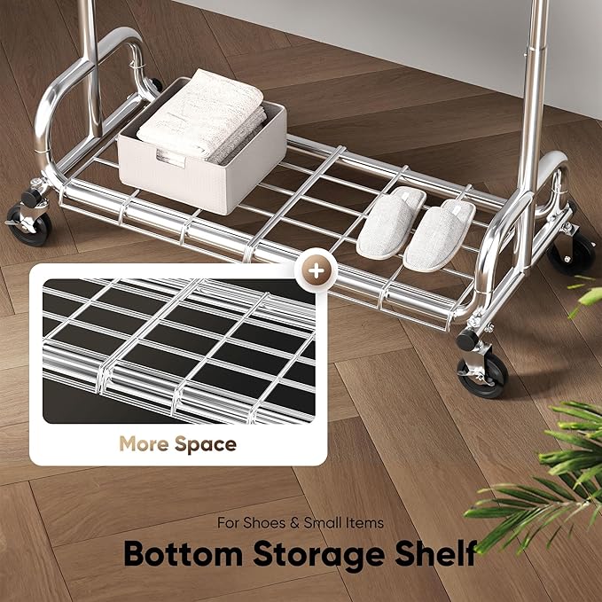 HOKEEPER Clothing Racks Heavy Duty Clothes Rack Adjustable Garment Rack for Hanging Clothes, Portable Coat Rack with Lockable Wheels, for Bedroom, Laundry, Balcony, Living Room 68.89''H*70.86''W*20"D