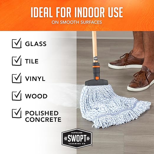 SWOPT 7-Piece Ultimate Indoor Kit — Includes 48” and 60” Wooden Handles, Dust Mop, Cotton Mop, Angle Broom, Flexible Duster, Window Squeegee, and Organizer — Everything You Need to Clean Indoors