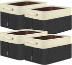 BALEINE Fabric Storage Bins for Shelves, Linen Storage Baskets for Organizing, Decorative Closet Storage Bins for Clothes, Toys, Home Storage (Black, 4 Pack)