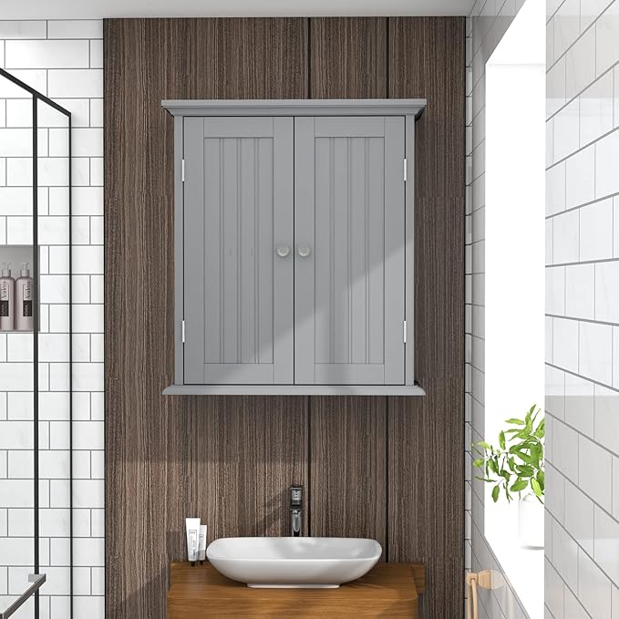 ChooChoo Bathroom Wall Cabinet, Over The Toilet Space Saver Storage Cabinet, Medicine Cabinet with 2 Door and Adjustable Shelves, Cupboard, Navy Blue