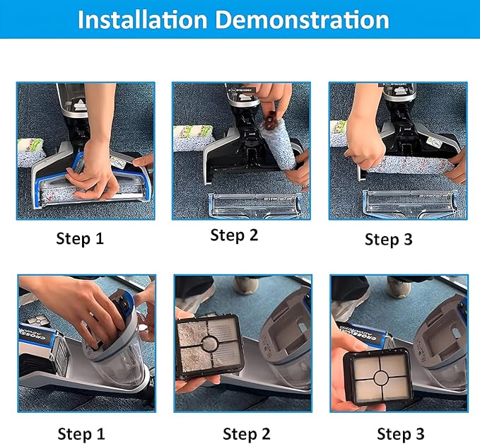 for Bissell CrossWave Vacuum Cleaner Replacement Parts 2 Pack 1868 Bissell CrossWave Multi-Surface Brush Rolls Tangle-Free+ 2 Pack 1866 Replacement Vacuum Filters Part 1608683 1608684 1613568