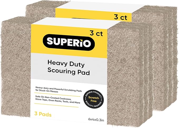Natural Scouring Pad Non-Scratch Sisal Plant Based Scrubber Cleaning Scrub Pads, Eco-Friendly Reusable Kitchen Scrubbing Pad Pack of 6, by Superio