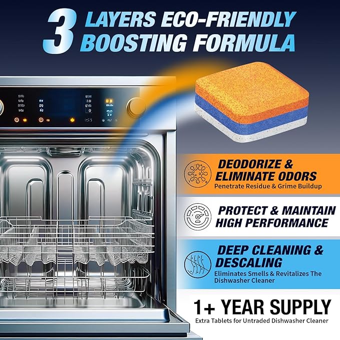 Washer & Dishwasher Cleaner Tablets - 2-in-1 Deep Cleaning for Pet Owners - Remove Pet Hair, Smells & Hard Water Build-Up - HE & Septic Safe - Scented Descaler Pods with Citric Acid - 56 Tabs, Citrus